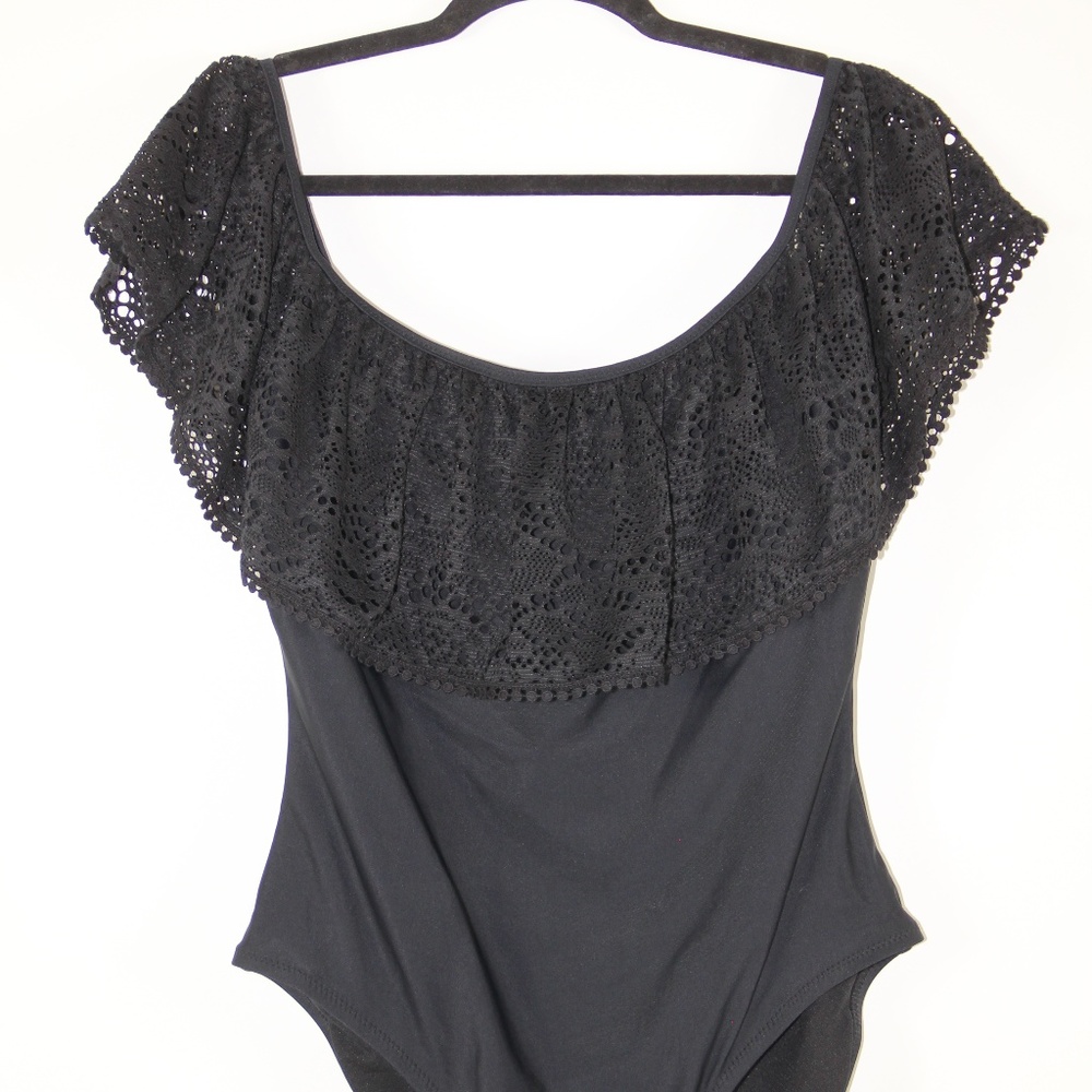 Crochet Off the Shoulder One Piece Swimsuit XL